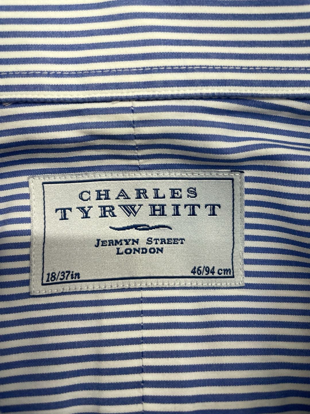 Charles Tyrwhitt Dress Shirt 18/37in Blue White Cotton Striped Long Sleeve 2