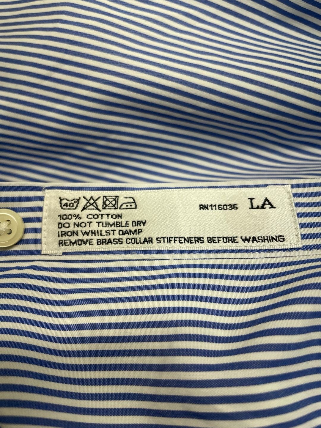 Charles Tyrwhitt Dress Shirt 18/37in Blue White Cotton Striped Long Sleeve 4