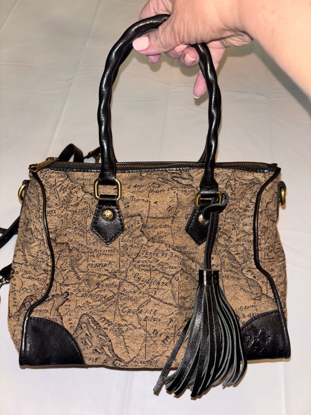 Patricia Nash Skye Satchel Vintage Map Print Jacquard Handbag 3
