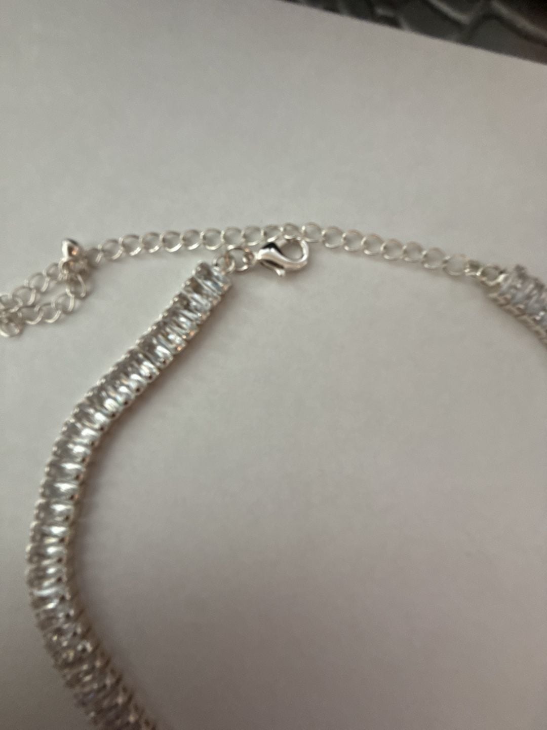 Crystal Baguette Tennis Choker Necklace Silver Tone 3
