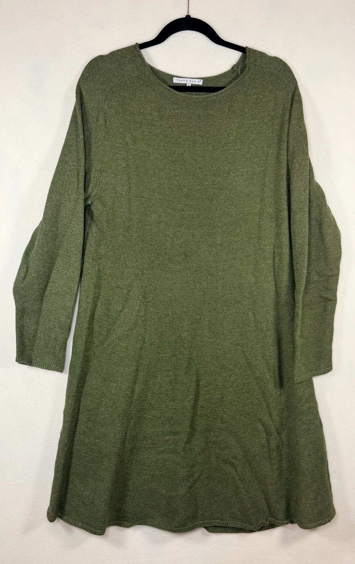 Tempo Paris Knit Sweater Dress Crewneck 3/4 Sleeve Olive Green Women’s XL 2