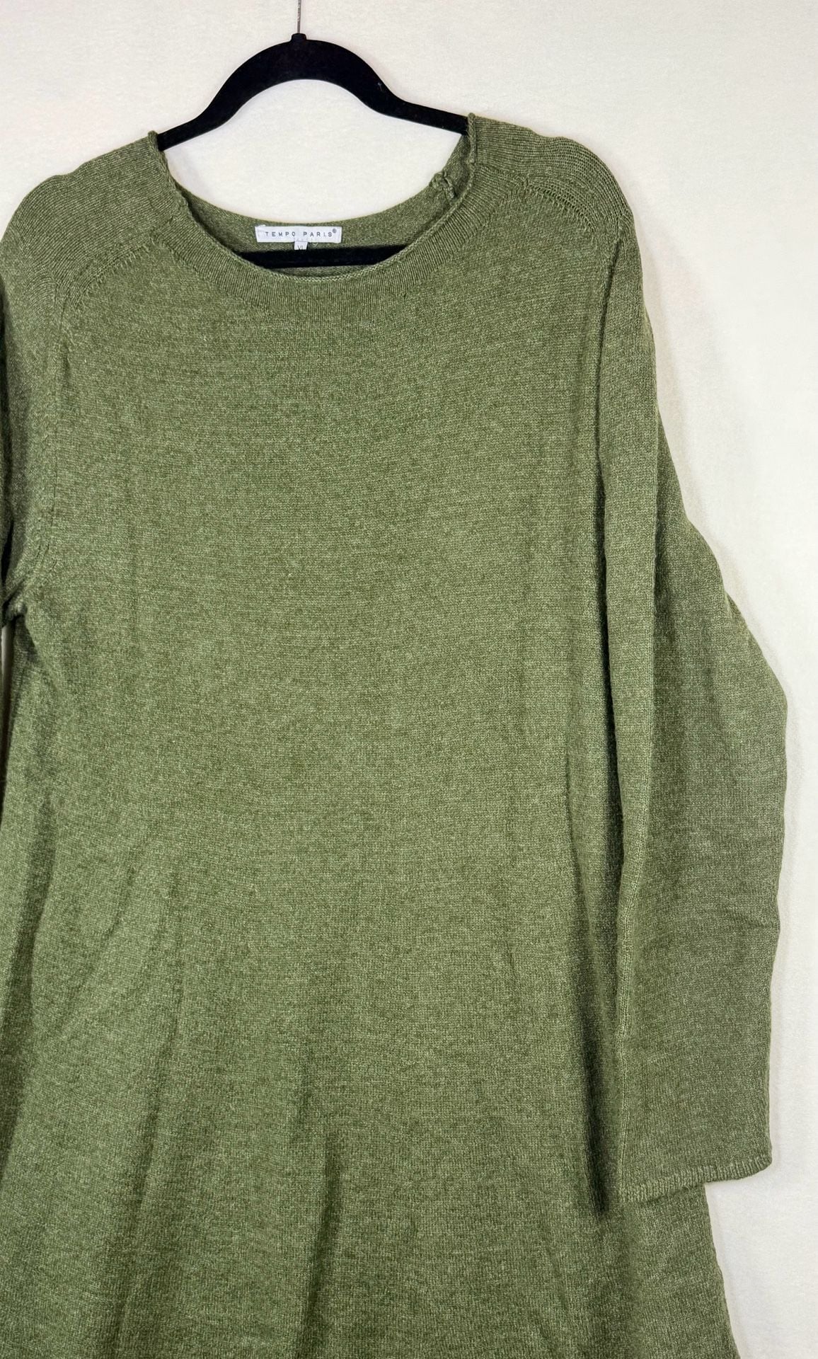 Tempo Paris Knit Sweater Dress Crewneck 3/4 Sleeve Olive Green Women’s XL 3