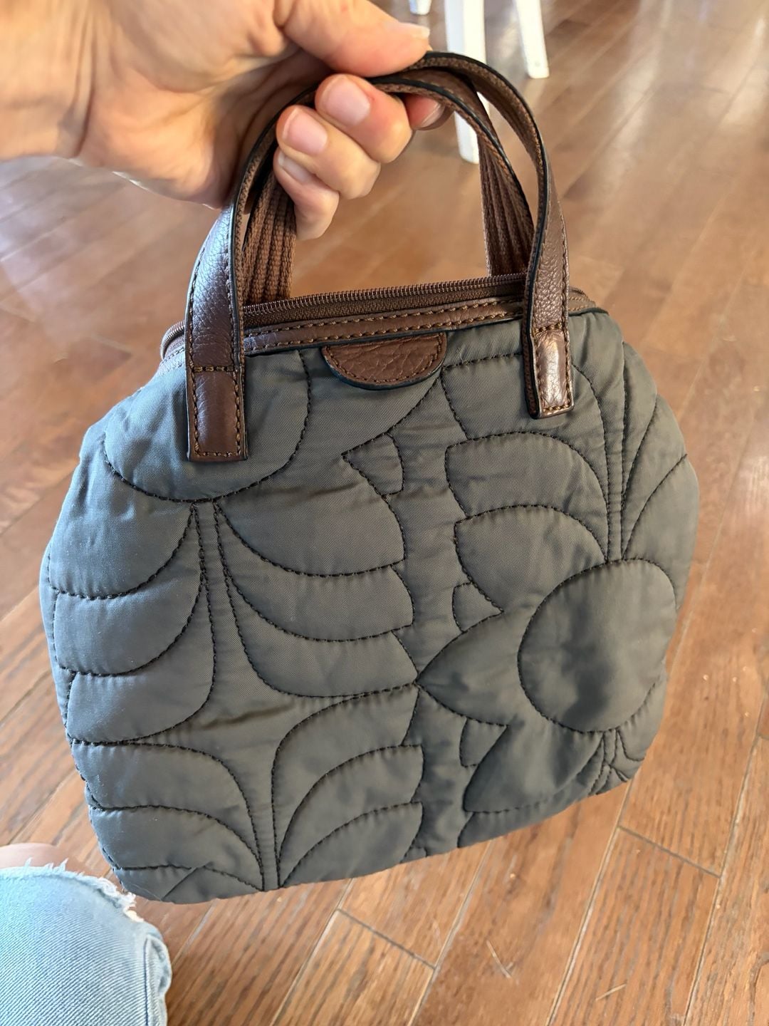Fossil Key-Per Gray Quilted Crossbody Bag with Brown Leather Trim 5