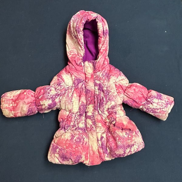 Freeway Winter Puffer Jacket Size 24M Pink Purple Hooded Girls