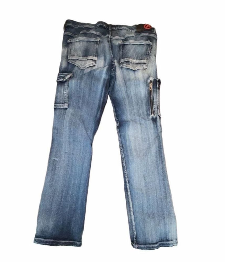 Y2K Cargo Ecko Unltd Denim Pants Blue Acid Wash Grunge Skinny 3