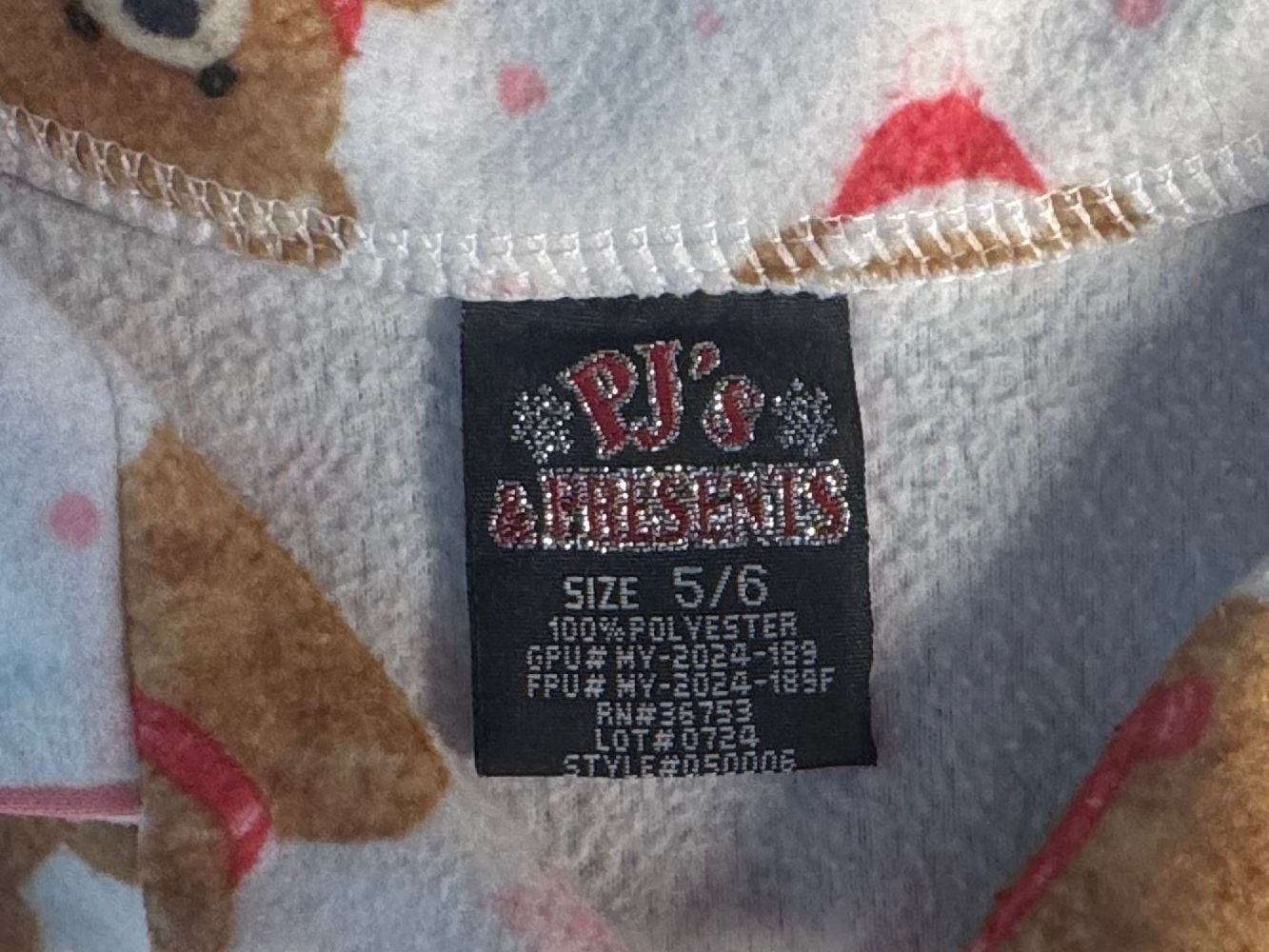 PJ's & Presents Christmas Pajama Set Size 5/6 Fleece Teddy Bear Santa Hat 3