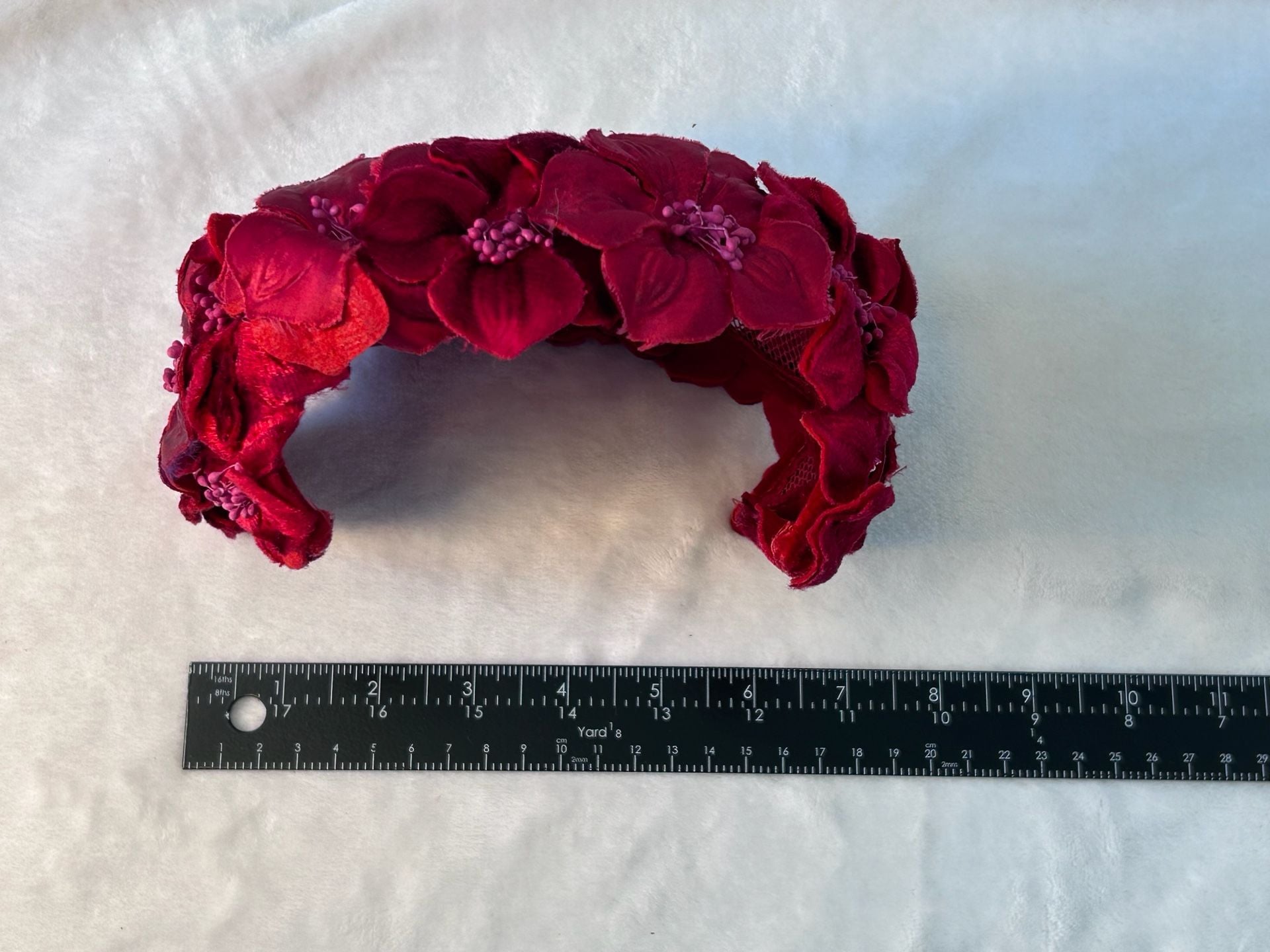 Vintage 1960s Red Satin Hat Velvet Flowers Fascinator 9