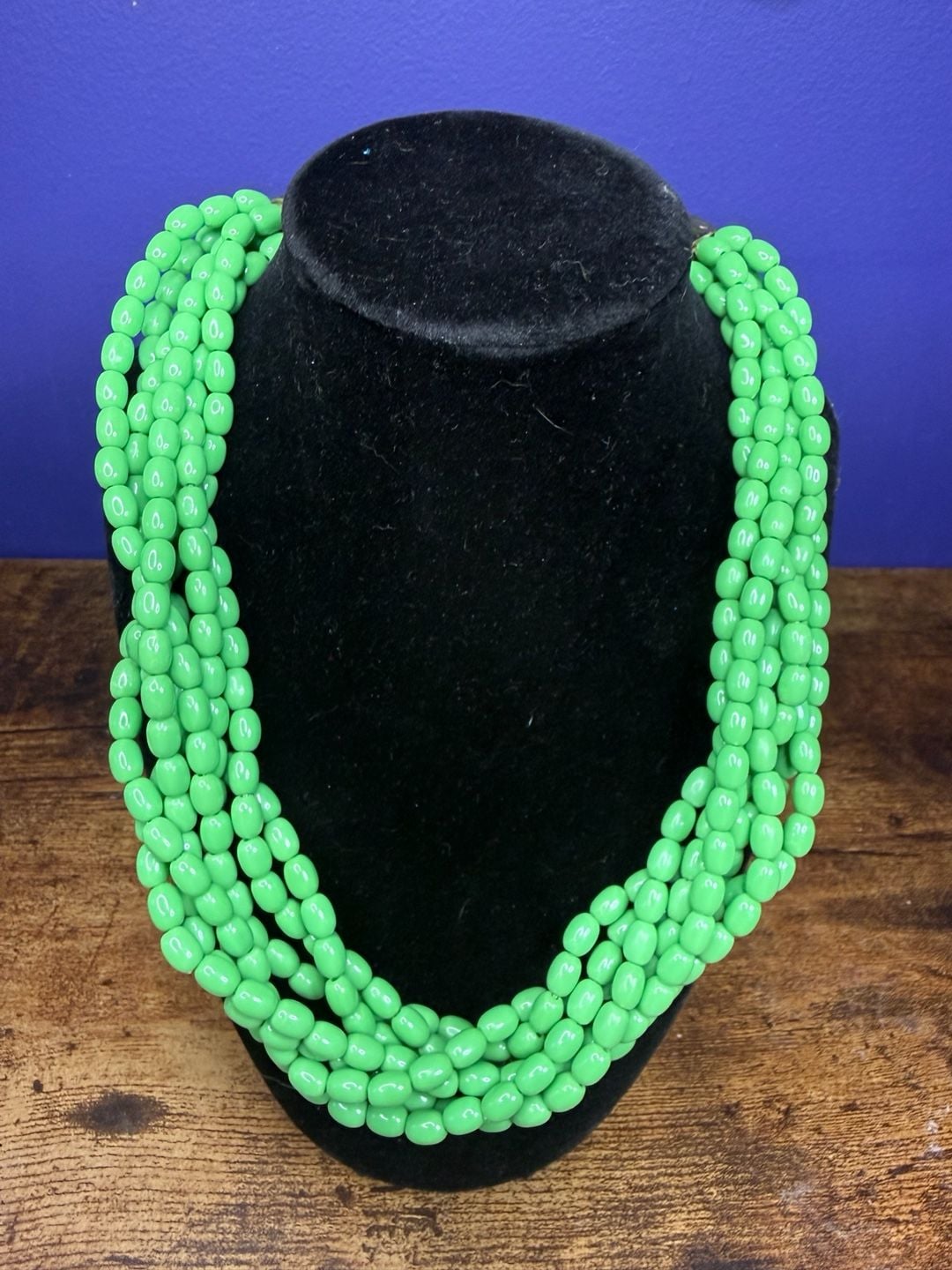 Talbots Chunky Lime Green Multi Strand Beaded Statement Necklace 2