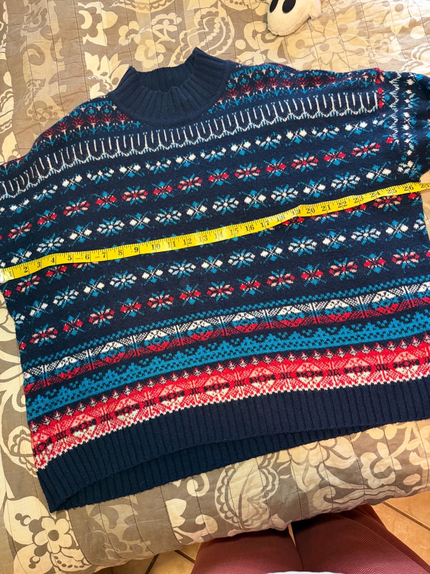Loft Fair Isle Mock Neck Sweater Navy Red Size Medium 5