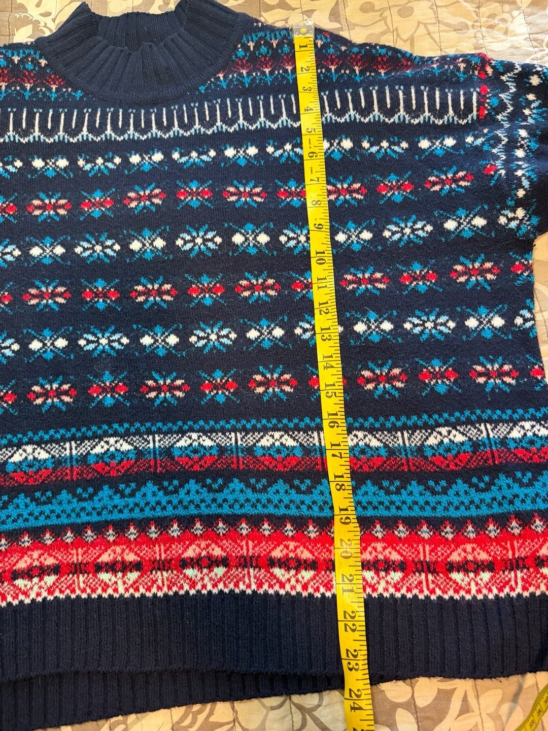 Loft Fair Isle Mock Neck Sweater Navy Red Size Medium 6