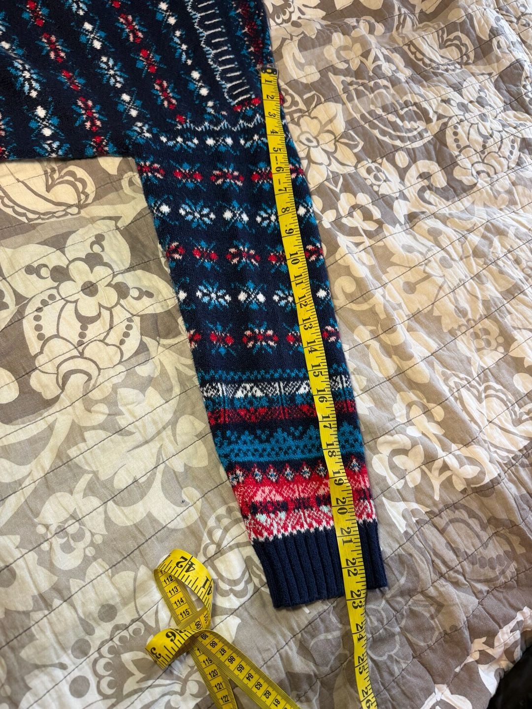 Loft Fair Isle Mock Neck Sweater Navy Red Size Medium 7