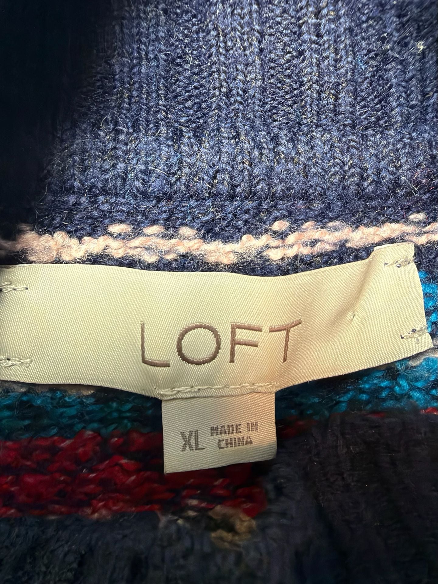 Loft Fair Isle Mock Neck Sweater Navy Red Size Medium 8
