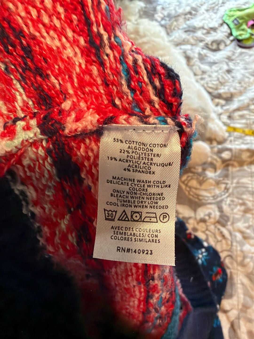 Loft Fair Isle Mock Neck Sweater Navy Red Size Medium 9