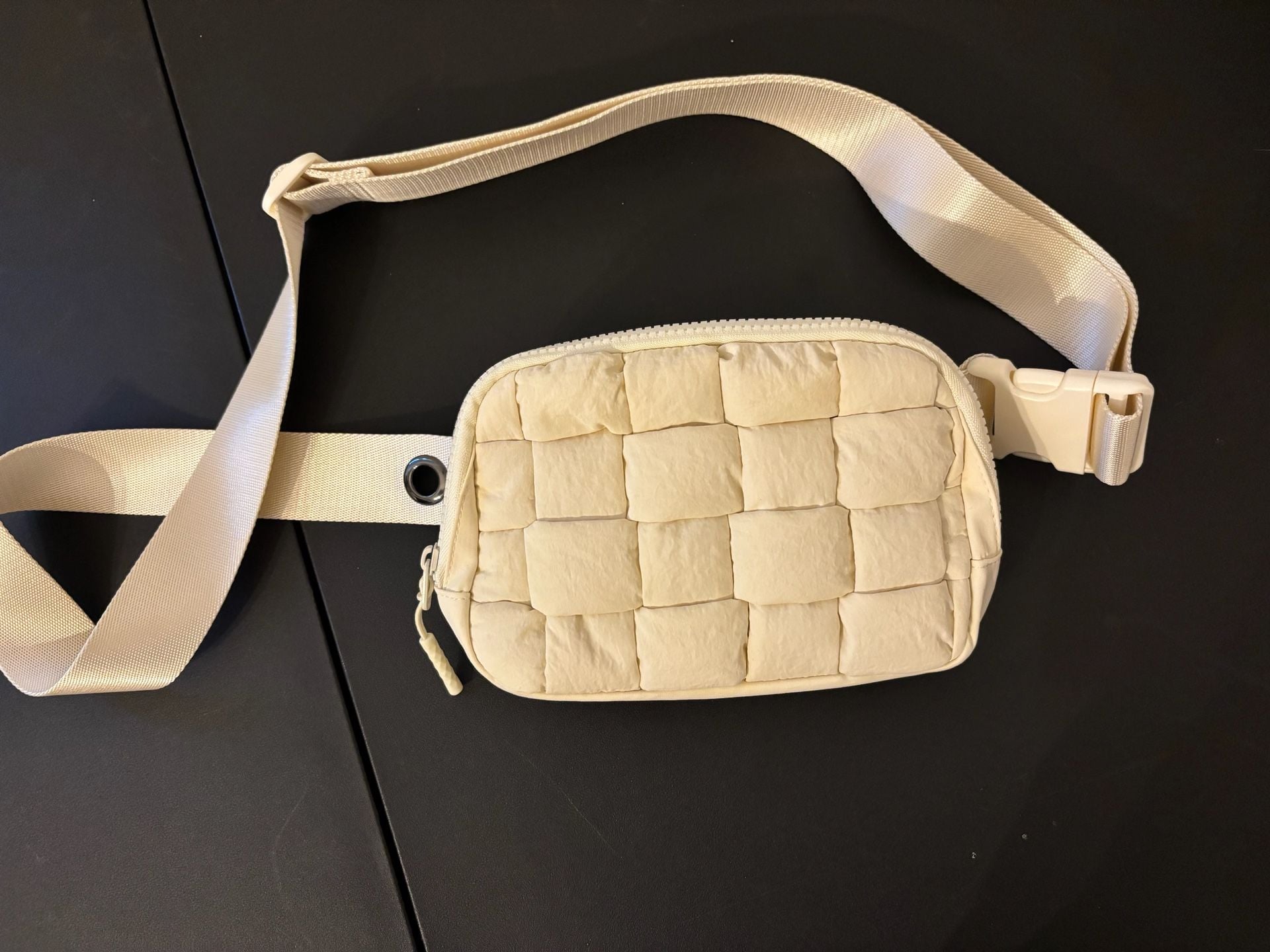 Iris & rainbow Quilted Puffer Bag Beige Nylon Crossbody Fanny Pack 2