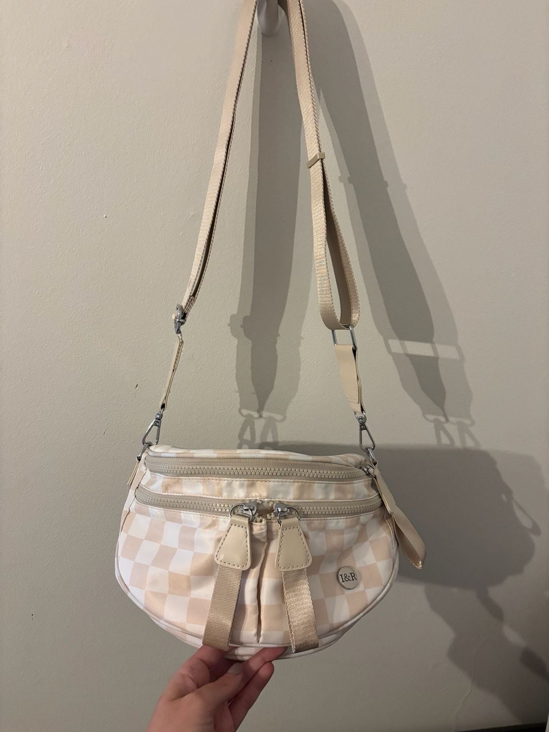 Iris & Rainbow Checkered Crossbody Bag Beige Cream 2