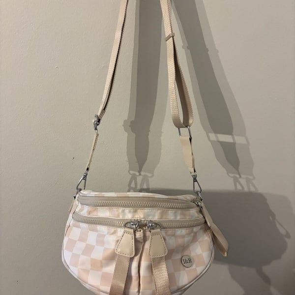 Iris & Rainbow Checkered Crossbody Bag Beige Cream