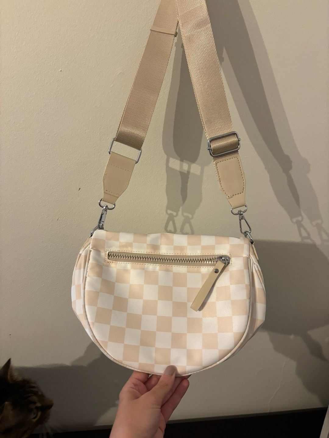 Iris & Rainbow Checkered Crossbody Bag Beige Cream 3