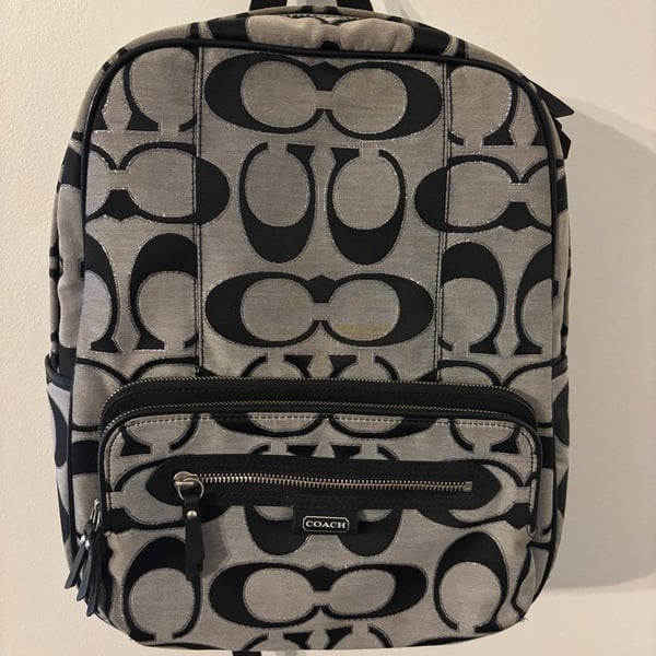 Coach Daisy Outline Signature Metallic Backpack F24365 Black Silver
