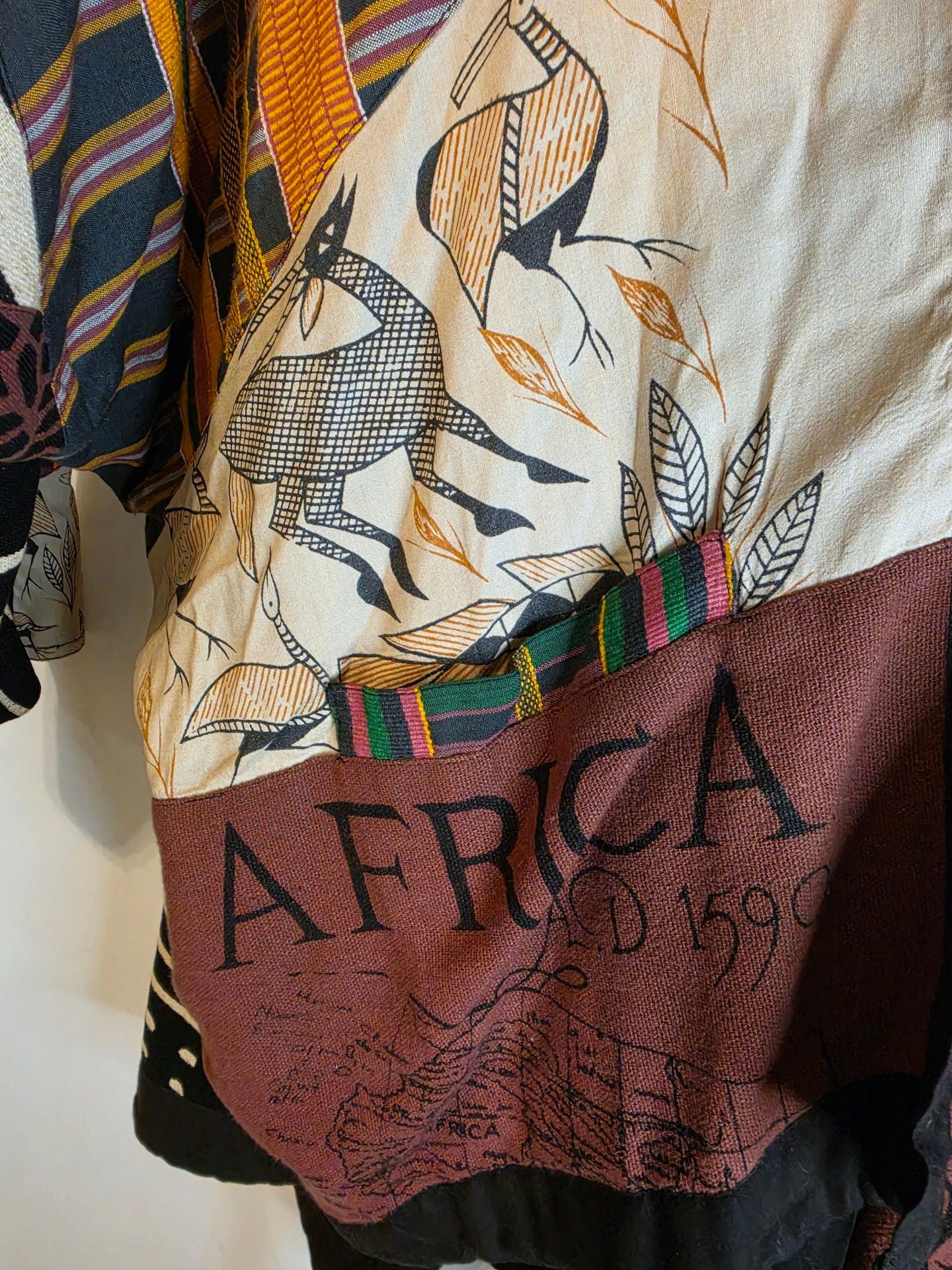 Vintage Rare Handcrafted AS-HRO Africa Map Kimono Size 13 Extra Large Black 8