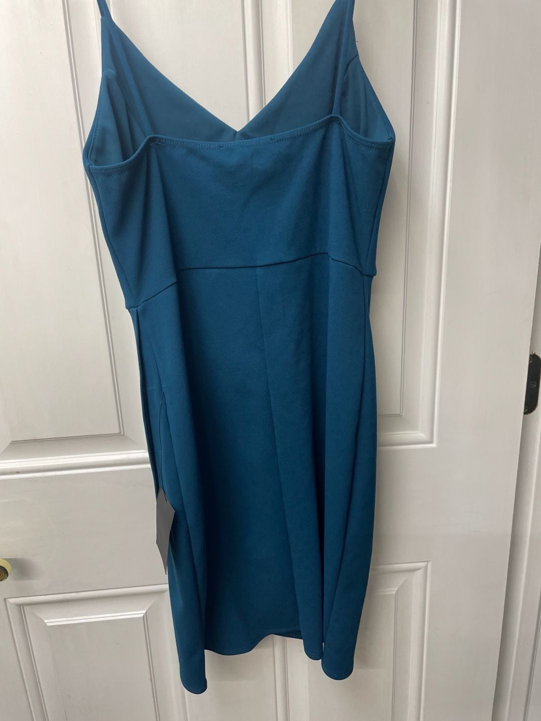 Lulus Sleeveless V-Neck Bodycon Midi Dress Teal Blue 3