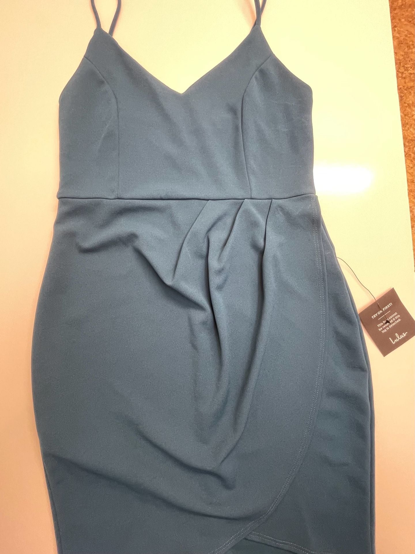 Lulus Sleeveless V-Neck Bodycon Midi Dress Teal Blue 4