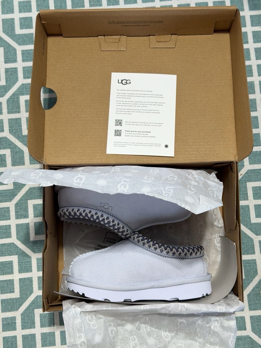 UGG Kids Tasman II Slippers Size 9 Light Blue Suede Braid Shoes. New in box!  9