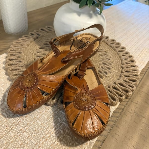 Pikolinos Puerto Vallarta Leather Sandals Brandy Brown Size 39
