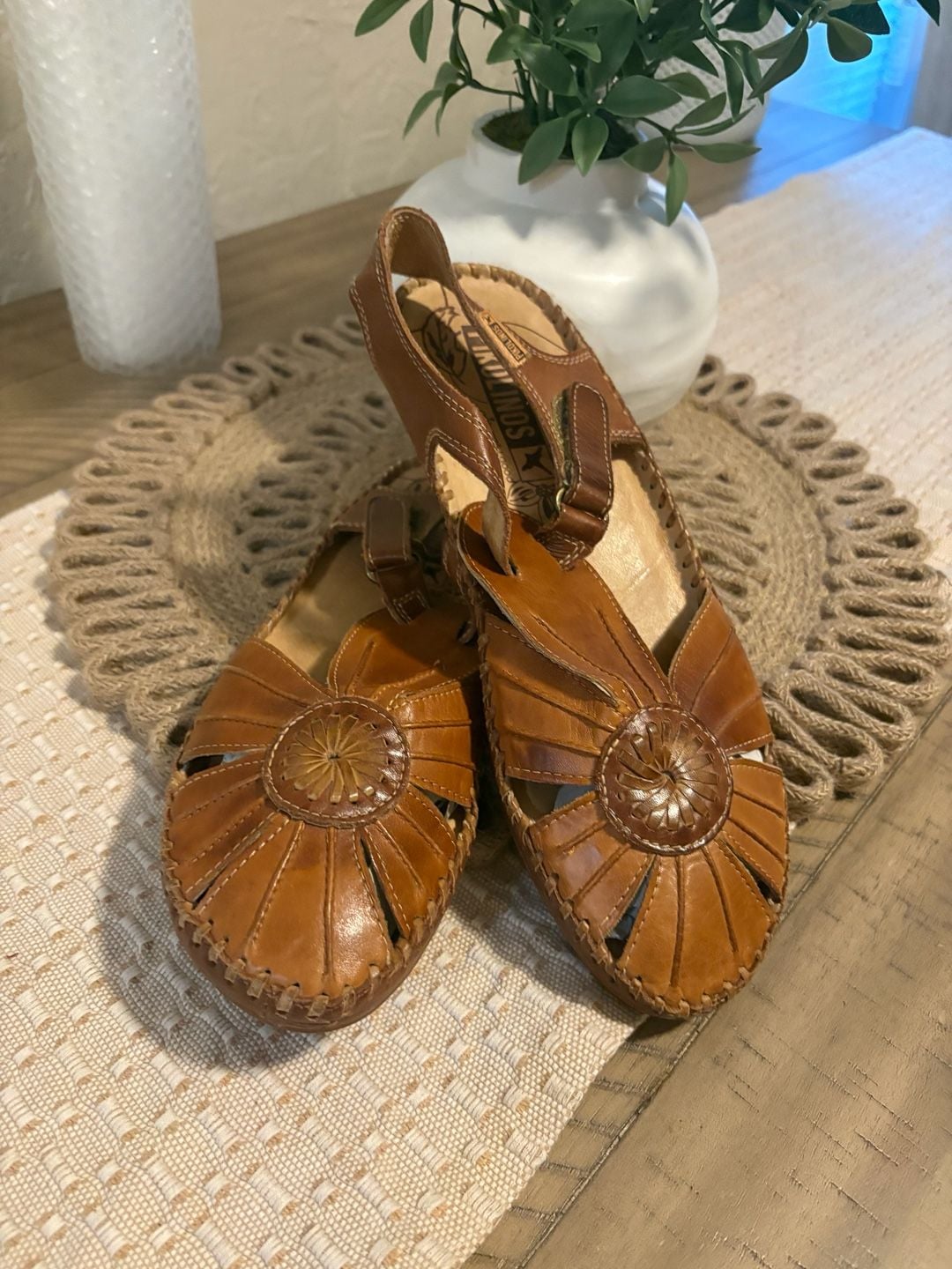 Pikolinos Puerto Vallarta Leather Sandals Brandy Brown Size 39 5