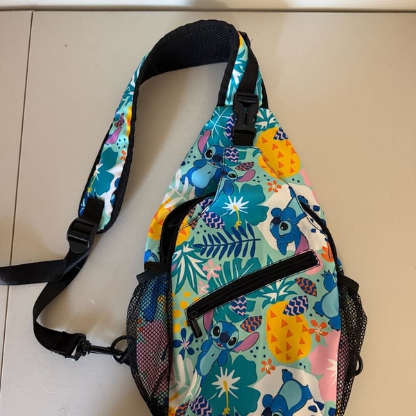 Disney Stitch Sling Backpack Tropical Floral Print Crossbody Bag