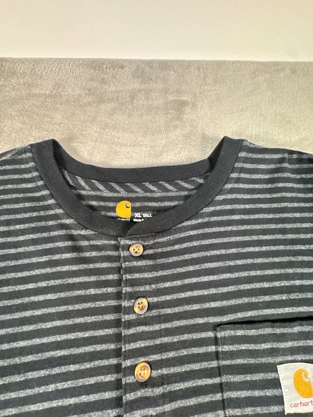 Carhartt Workwear Pocket Henley T-Shirt Size XL Tall Black Gray Striped 8