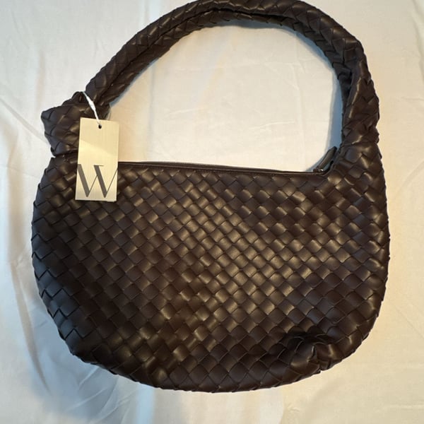 Melie Bianco Willow Woven Bag Espresso Brown Vegan Leather