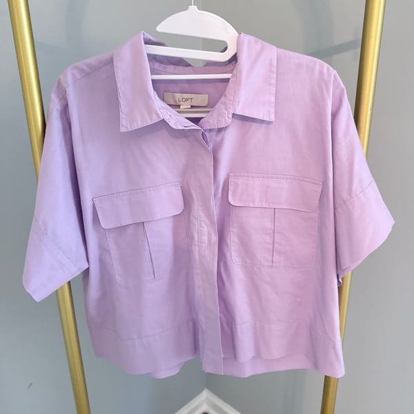 LOFT Pocket Button Down Shirt Size M Purple Cotton Modal