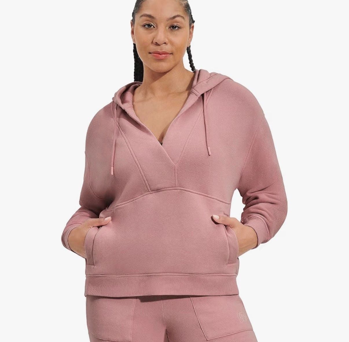 UGG Adryann Hoodie Size M Pink Fleece Pullover Sweatshirt 2
