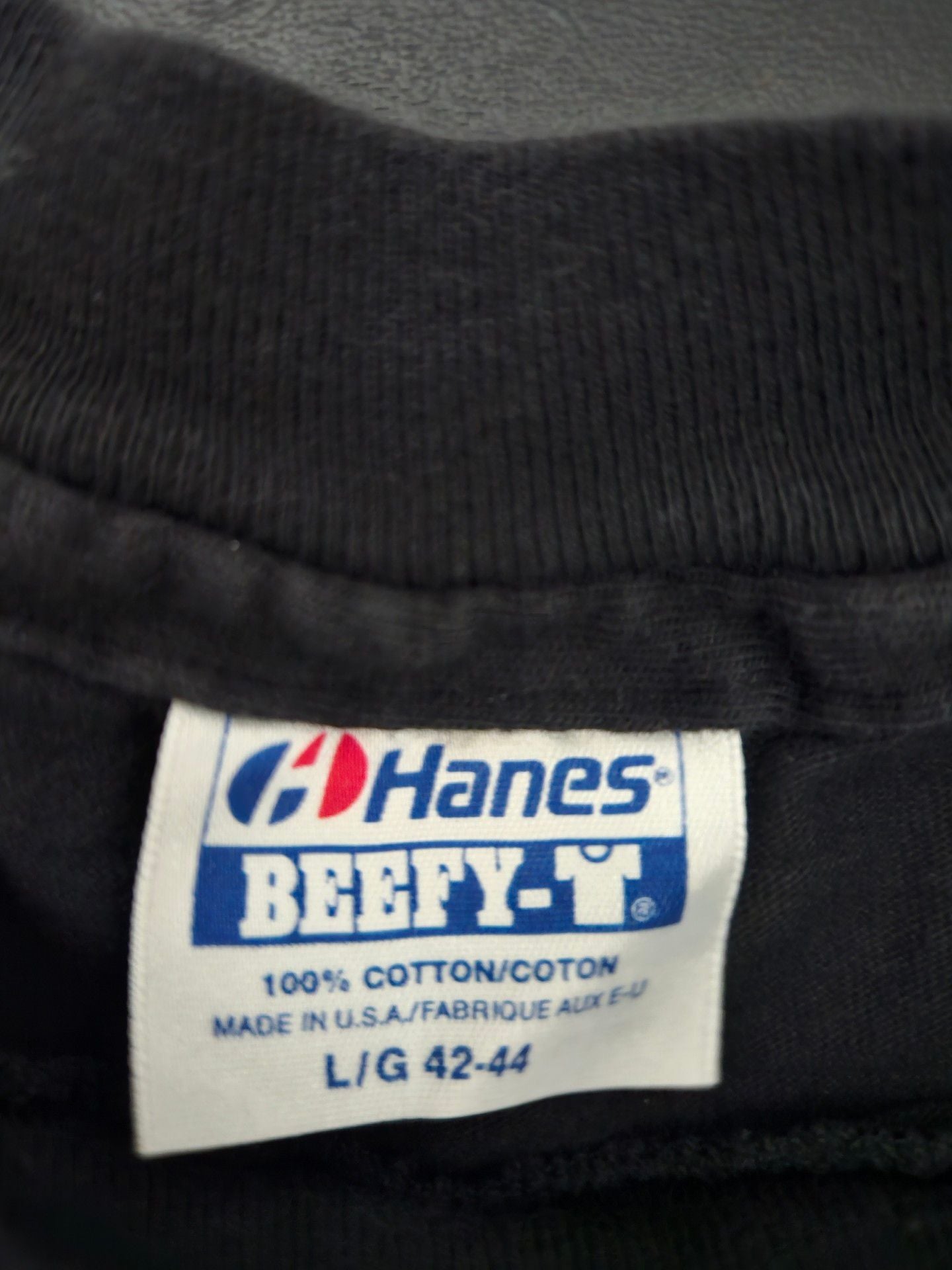 Hanes Poly 94 Graphic T-Shirt Size L Black Vtg 90s Single Stitch double-sided  7