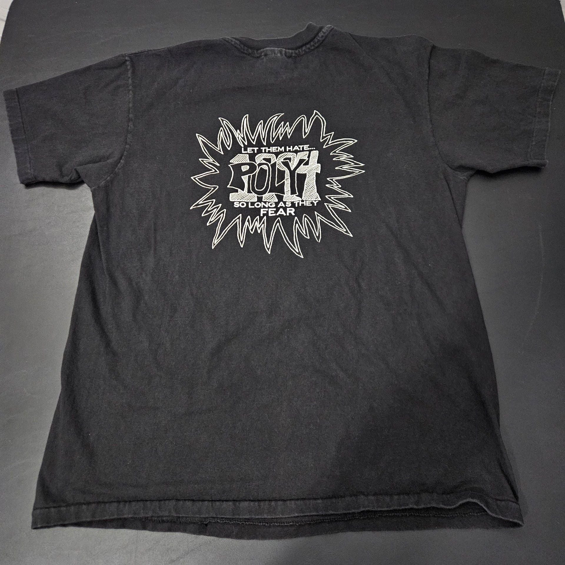 Hanes Poly 94 Graphic T-Shirt Size L Black Vtg 90s Single Stitch double-sided  8