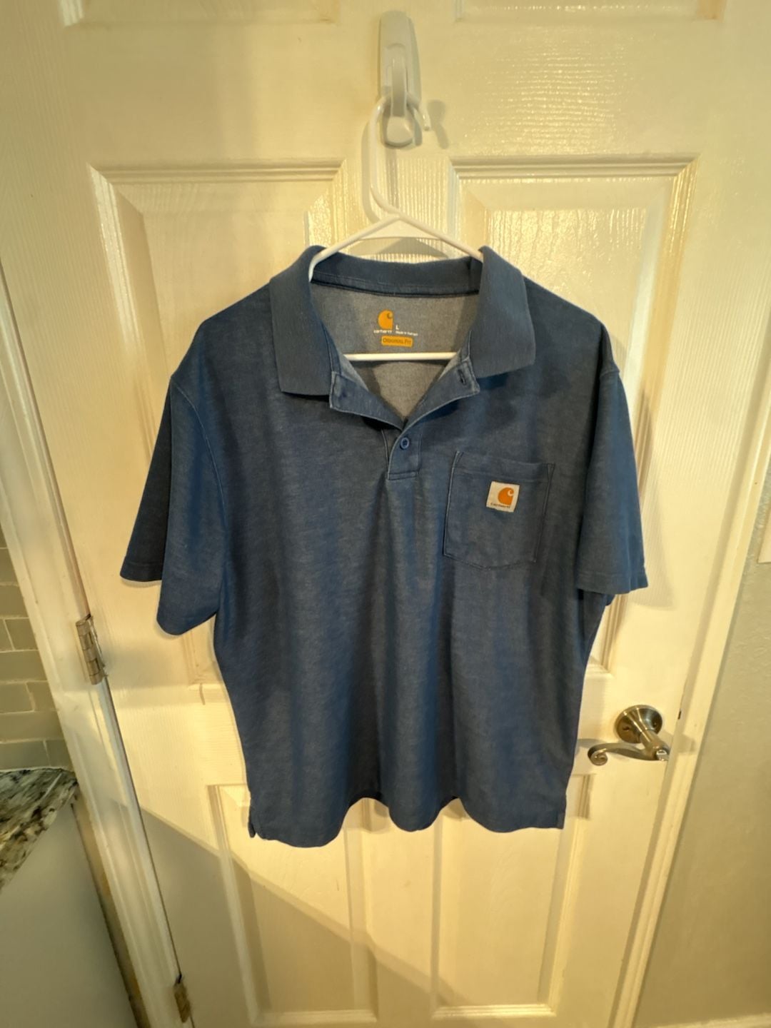 Carhartt Polo Shirt Size L Blue Original Fit Short Sleeve Pocket 2