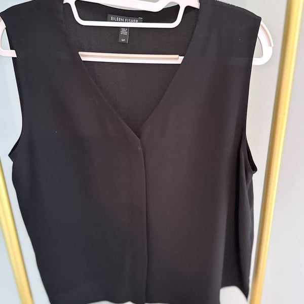 Eileen Fisher Sleeveless V-Neck Tank Top Size S/P Black