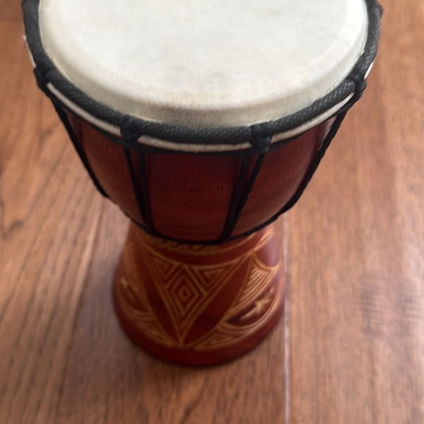 Handmade Wooden Carved Djembe Drum Rope Tuned Goat Skin Hand Drum Brown