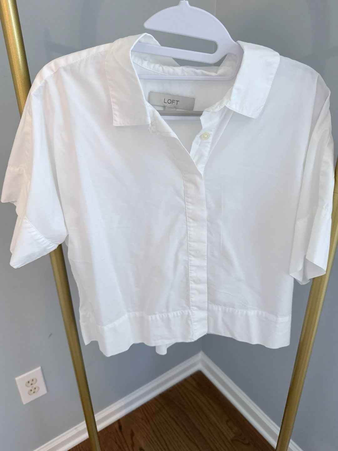 LOFT Short Sleeve Button Up Shirt Size M White Cotton Modal 2