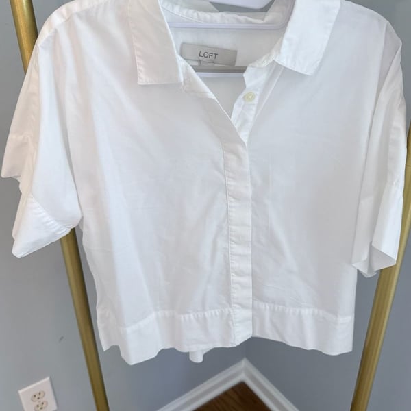 LOFT Short Sleeve Button Up Shirt Size M White Cotton Modal