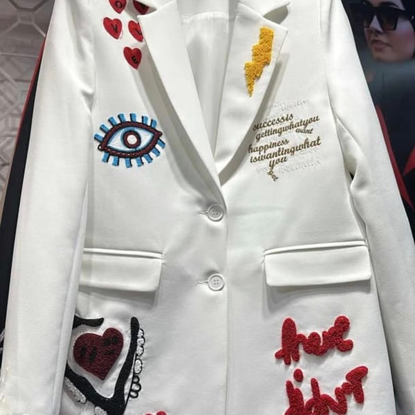 GΓΆker Life Embroidered Blazer Size 44 White made in Turkey Embroidered Patchwork