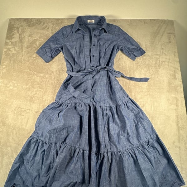 Calvin Klein Tiered Chambray Shirt Dress Blue Denim Size 4 Boho Chic