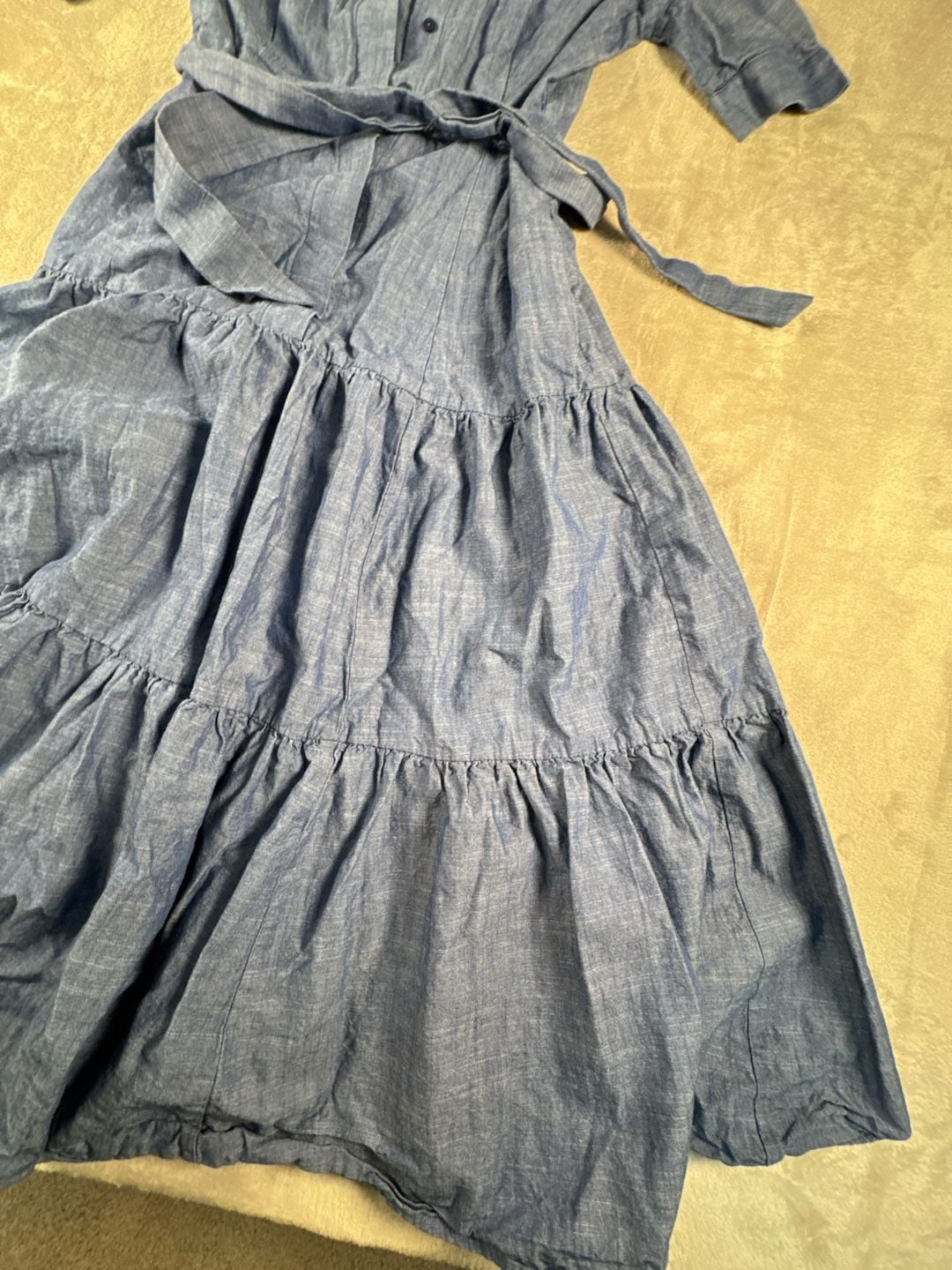 Calvin Klein Tiered Chambray Shirt Dress Blue Denim Size 4 Boho Chic 7