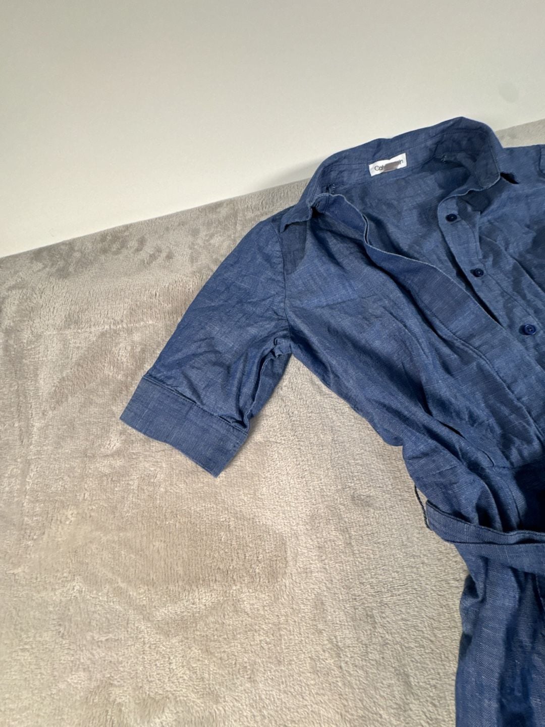 Calvin Klein Tiered Chambray Shirt Dress Blue Denim Size 4 Boho Chic 8