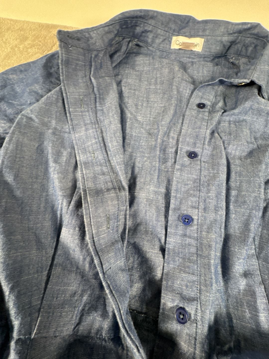 Calvin Klein Tiered Chambray Shirt Dress Blue Denim Size 4 Boho Chic 11