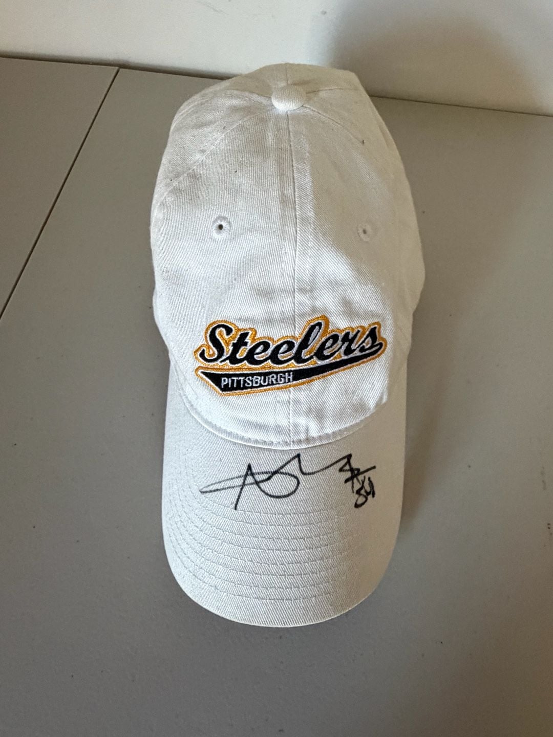 Pittsburgh Steelers Script Adjustable Cap White Signed Autographed Antonio Brown 2