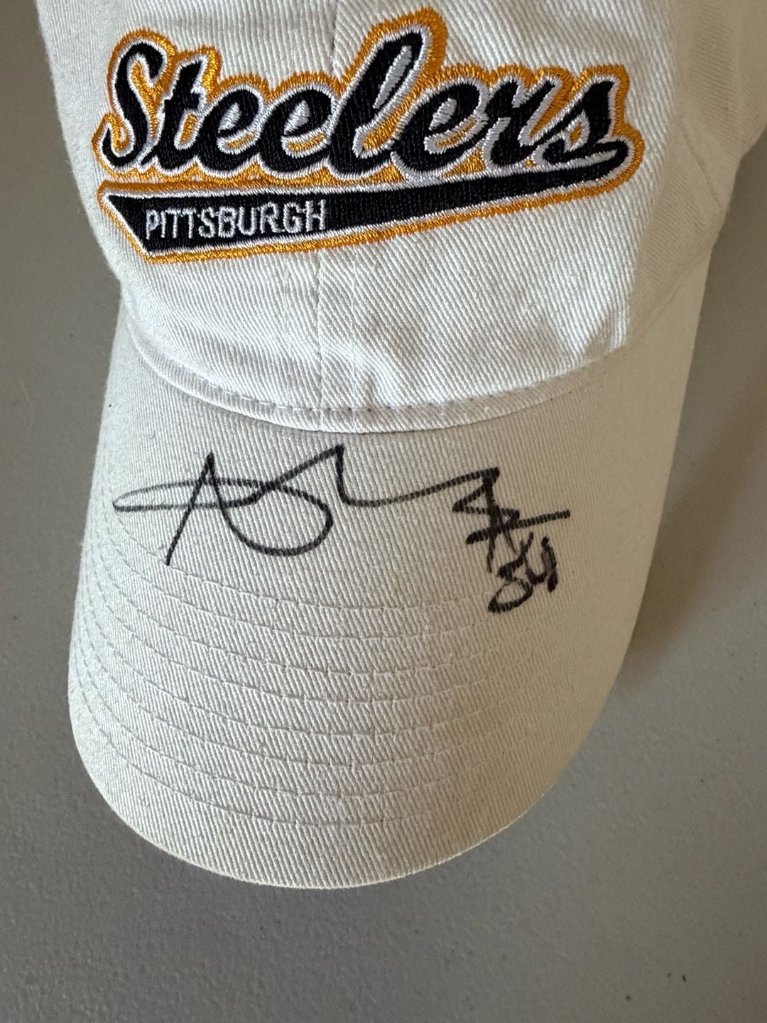 Pittsburgh Steelers Script Adjustable Cap White Signed Autographed Antonio Brown 3
