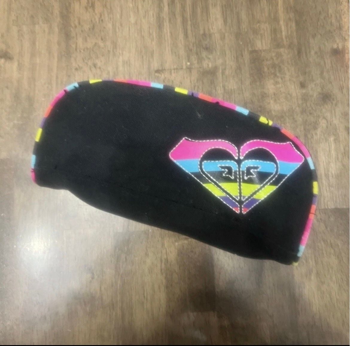 Roxy Multi Color Striped Heart Logo Cosmetic Pouch Black 2
