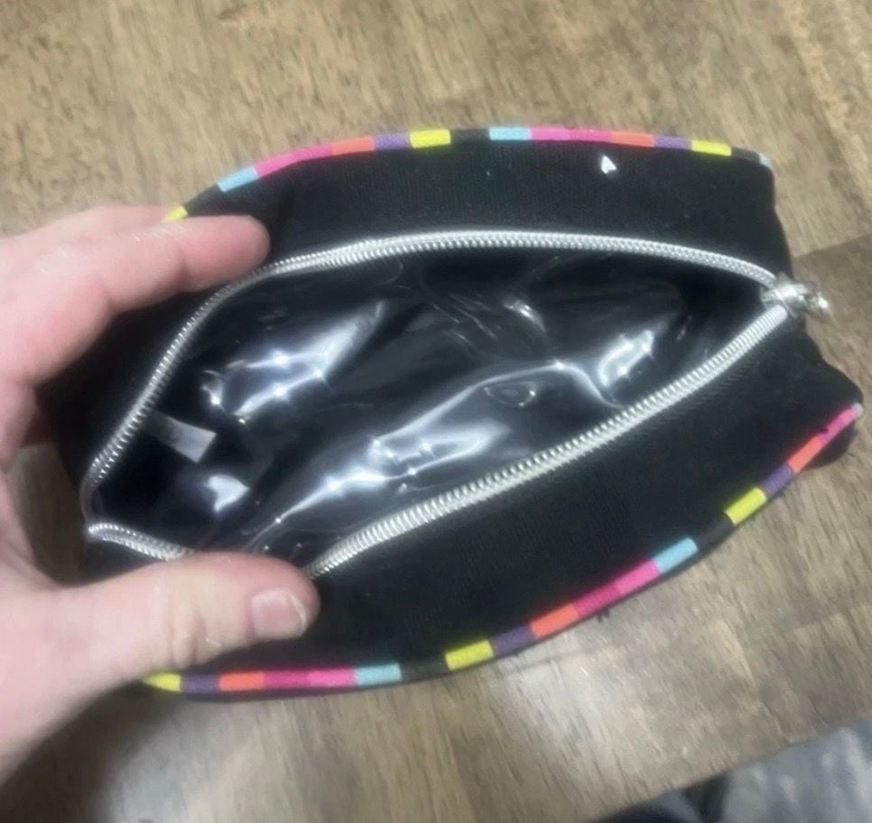 Roxy Multi Color Striped Heart Logo Cosmetic Pouch Black 3