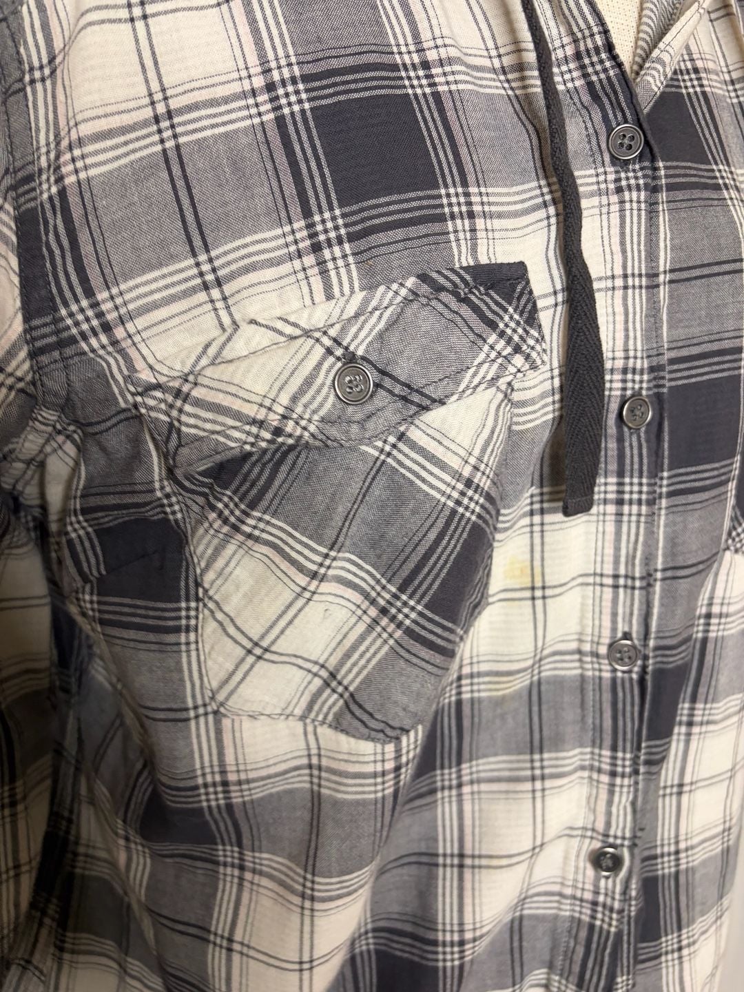 065-Columbia Sportswear Company Plaid Hooded Flannel Shirt Size L Gray White 5